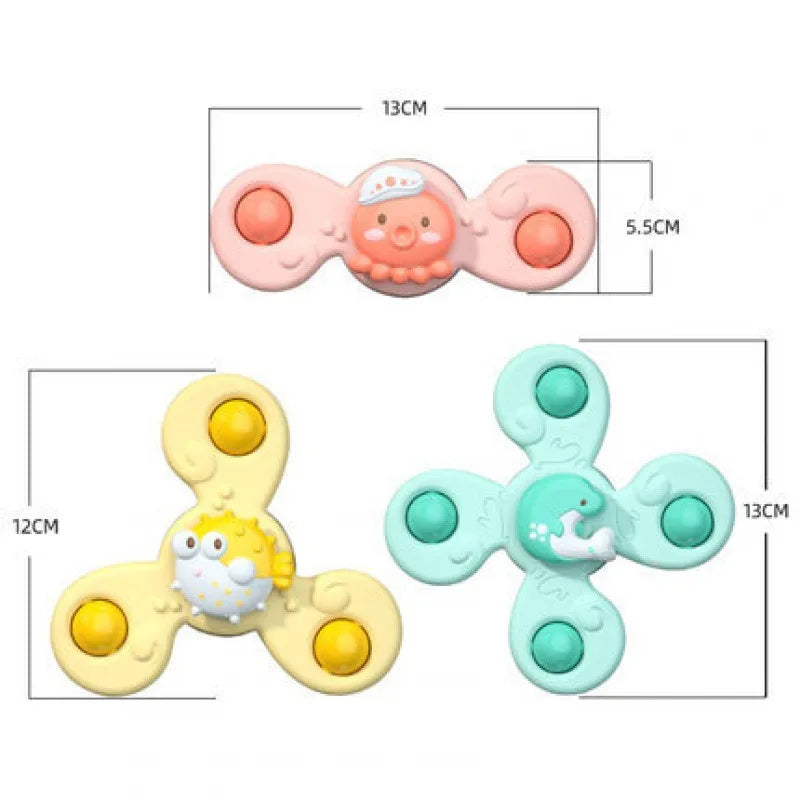 3Pcs/Set Baby Bath Toys Funny Bathing Sucker Spinner Suction Cup Cartoon Rattles Fidget Educational Toys For Children Boys Gift