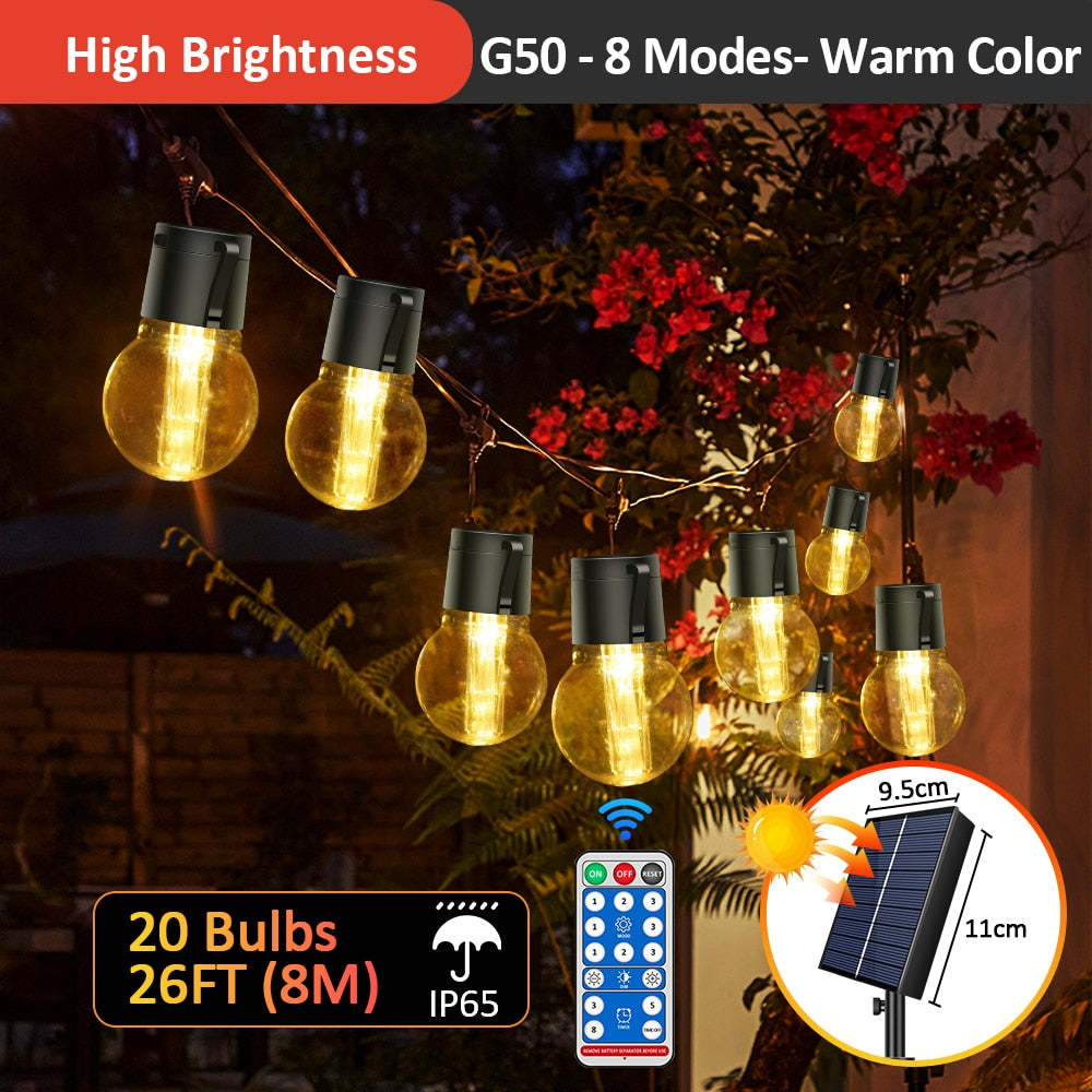 High brighter Solar String Lights , 20FT(8M) 20bulbs Shatterproof ,Waterproof S14 LED Solar LED fairy lights outdoor garden