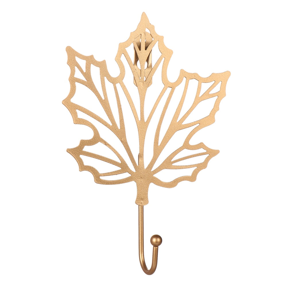 Nordic Style Gold/Green Leaf Shape Wrought Iron Hook