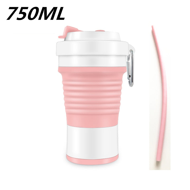 Food Grade Silicone Coffee Cups  With Straw BPA FREE 550/750ML Water Cup Outdoors Camping Hiking  Foldable Water Bottle