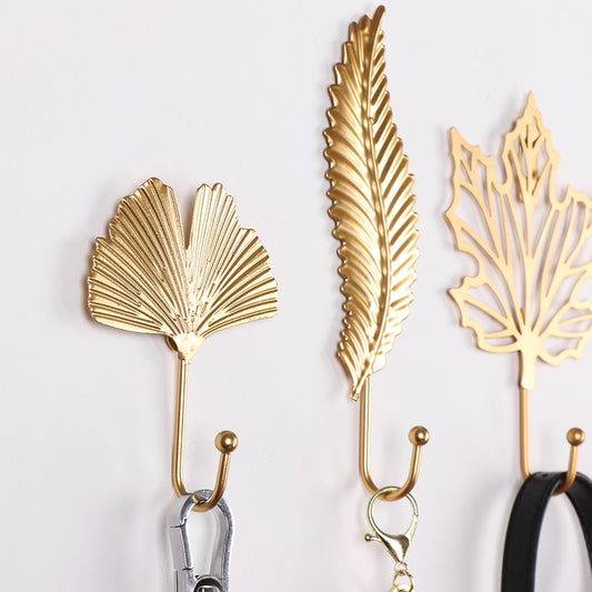 Nordic Style Gold/Green Leaf Shape Wrought Iron Hook