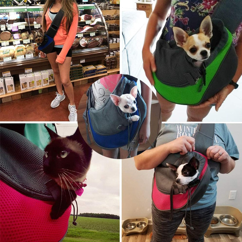 Pet Dog Cat Sling Carrier Breathable Travel Safe Sling Bag Puppy Kitten Outdoor Mesh Oxford