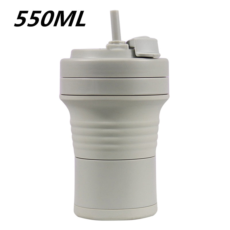 Food Grade Silicone Coffee Cups  With Straw BPA FREE 550/750ML Water Cup Outdoors Camping Hiking  Foldable Water Bottle