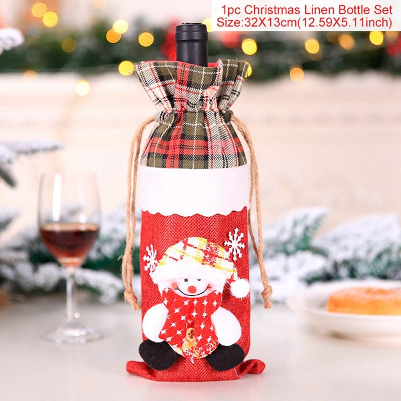 FengRise Christmas Decorations for Home Santa Claus Wine Bottle Cover Snowman Stocking Gift Holders Xmas Navidad Decor New Year