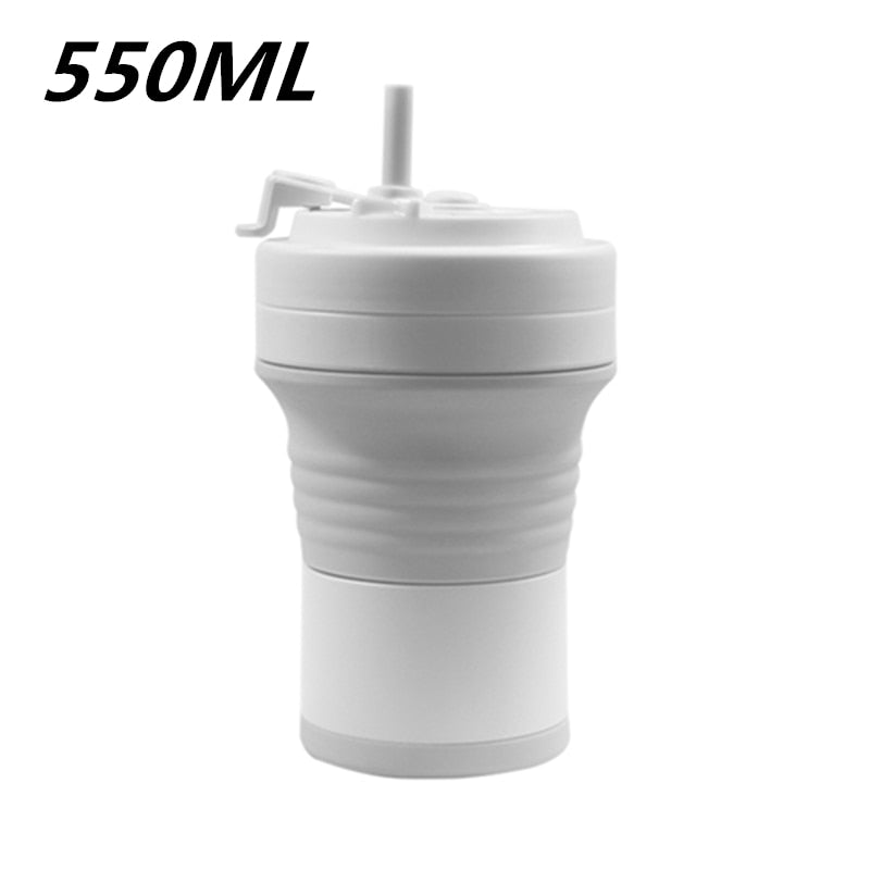 Food Grade Silicone Coffee Cups  With Straw BPA FREE 550/750ML Water Cup Outdoors Camping Hiking  Foldable Water Bottle