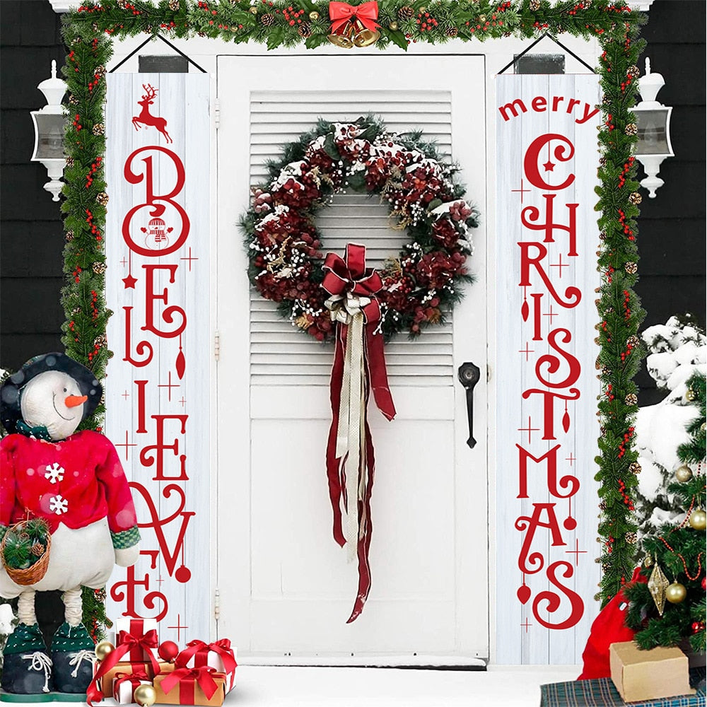 2023 Christmas Door Decoration Merry Christmas Banner Decor for Home Hanging Christmas Ornament Navidad Happy New Year Gift