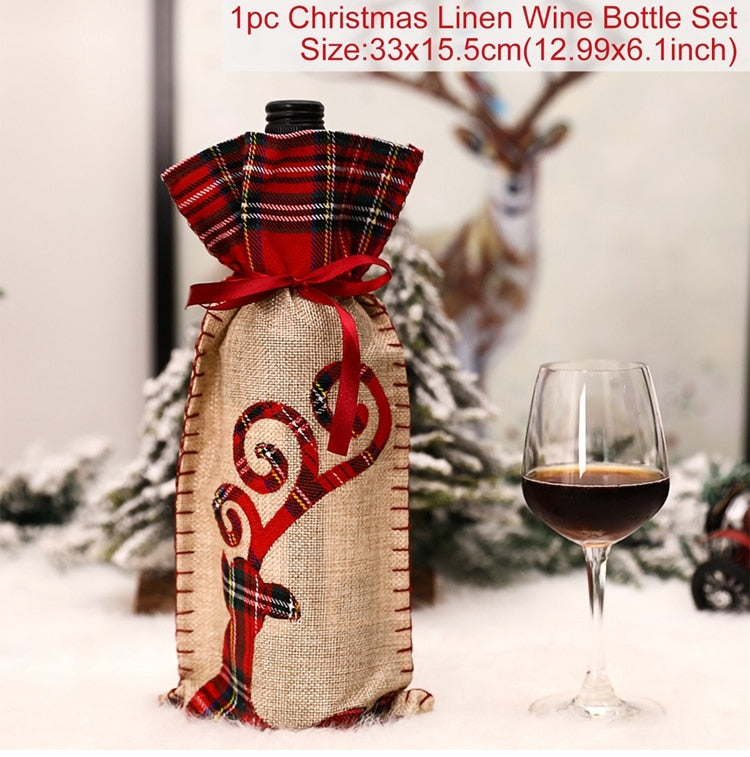 FengRise Christmas Decorations for Home Santa Claus Wine Bottle Cover Snowman Stocking Gift Holders Xmas Navidad Decor New Year