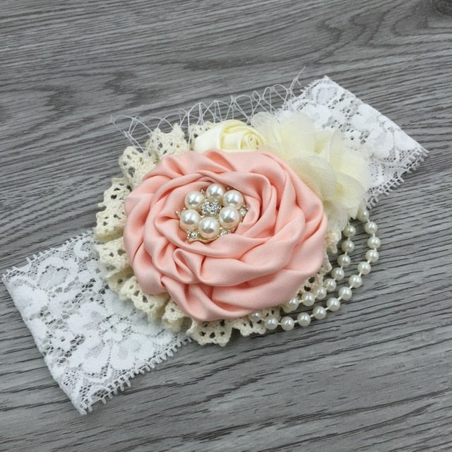 Vintage Flower Headband Baby Girls Headwraps Newborn Photography Props Gifts Lace Elastic Hair Bands