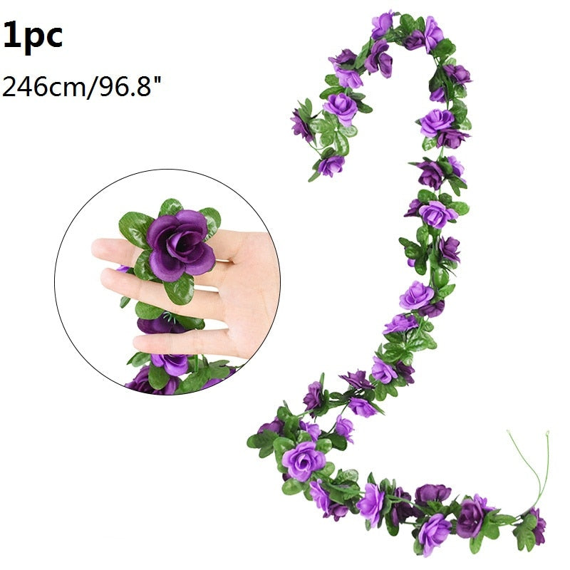 Wisteria Artificial Flower Vine Ivy Leaf Garland Silk Rose Flowers Rattan String Vine Wedding Arch Flower Home Garden Decoration