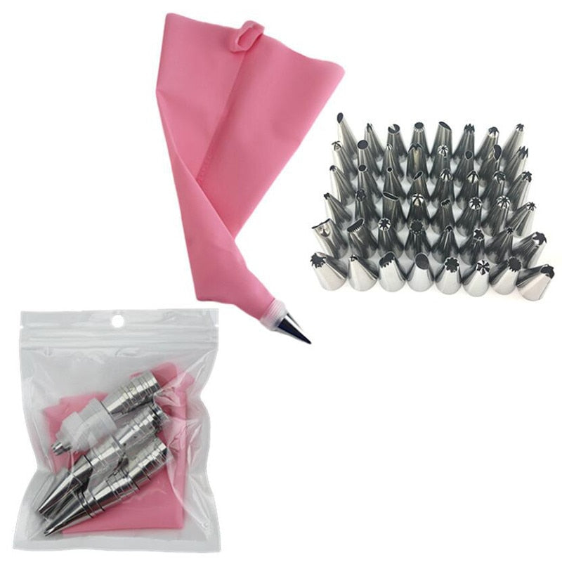 8/14/26/50pcs Pink Silicone Pastry Bags Tips 48 Icing Piping Nozzle Cream Reusable Pastry Bag Cake Decorating Tool Pastry Nozzle