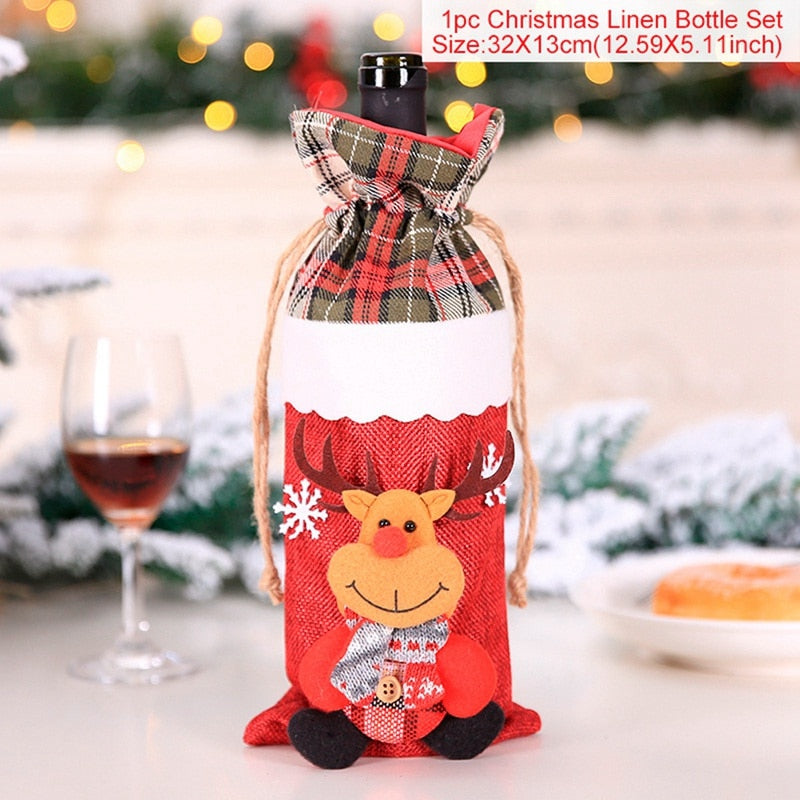 FengRise Christmas Decorations for Home Santa Claus Wine Bottle Cover Snowman Stocking Gift Holders Xmas Navidad Decor New Year