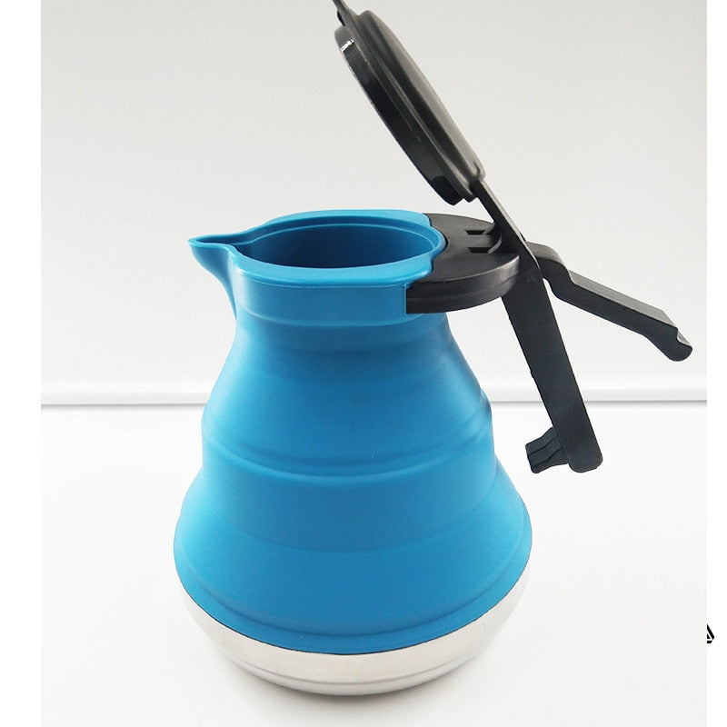 Outdoor Foldable Silicone Water Kettle Tea Boiler Portable Camping Kitchen Suppies Stainless Steel Bottom Boiling Water Kettle