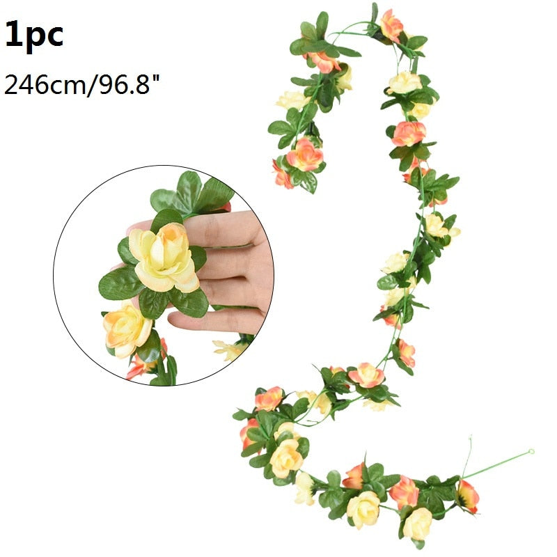 Wisteria Artificial Flower Vine Ivy Leaf Garland Silk Rose Flowers Rattan String Vine Wedding Arch Flower Home Garden Decoration