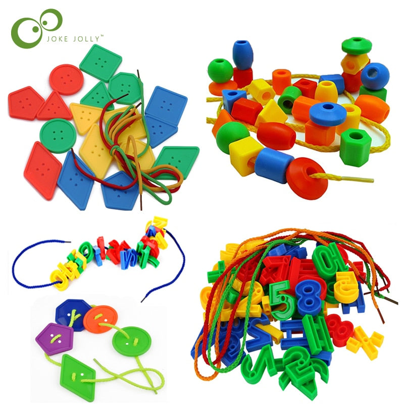 30/50pcs Monterssori Beads Toys DIY Geometric Digital Buttons Stringing Threading Plastic Beads Toy Educational for Kids