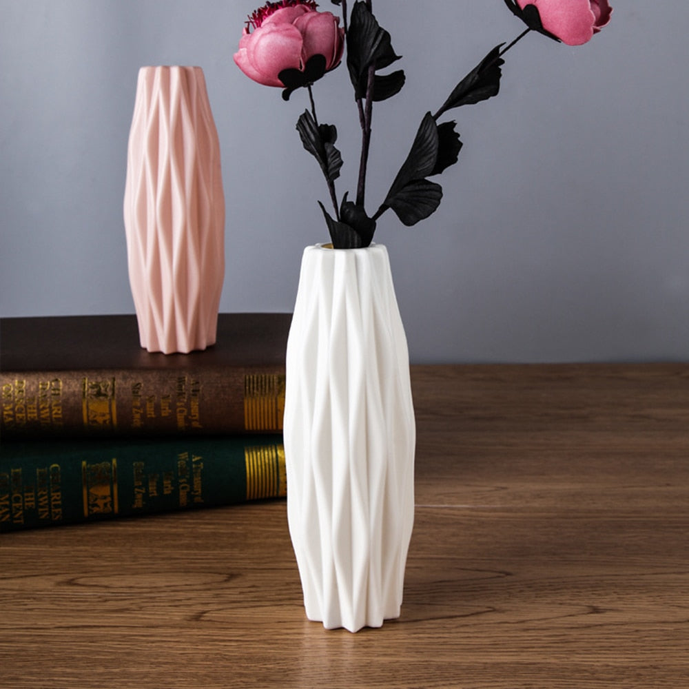 Home Plastic Flower Vase Decoration Flower Arrangement Container Modern Creative White Imitation Ceramic Flower Pot Hydroponic