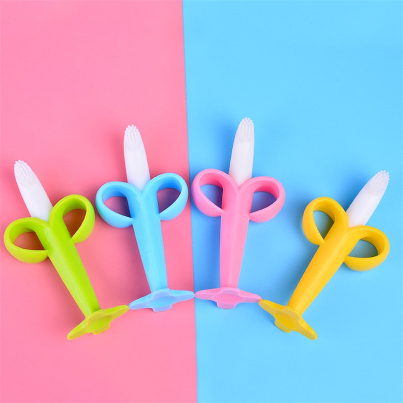 Baby Silicone Training Toothbrush BPA Free Banana Shape Safe Toddle Teether Chew Toys Teething Ring