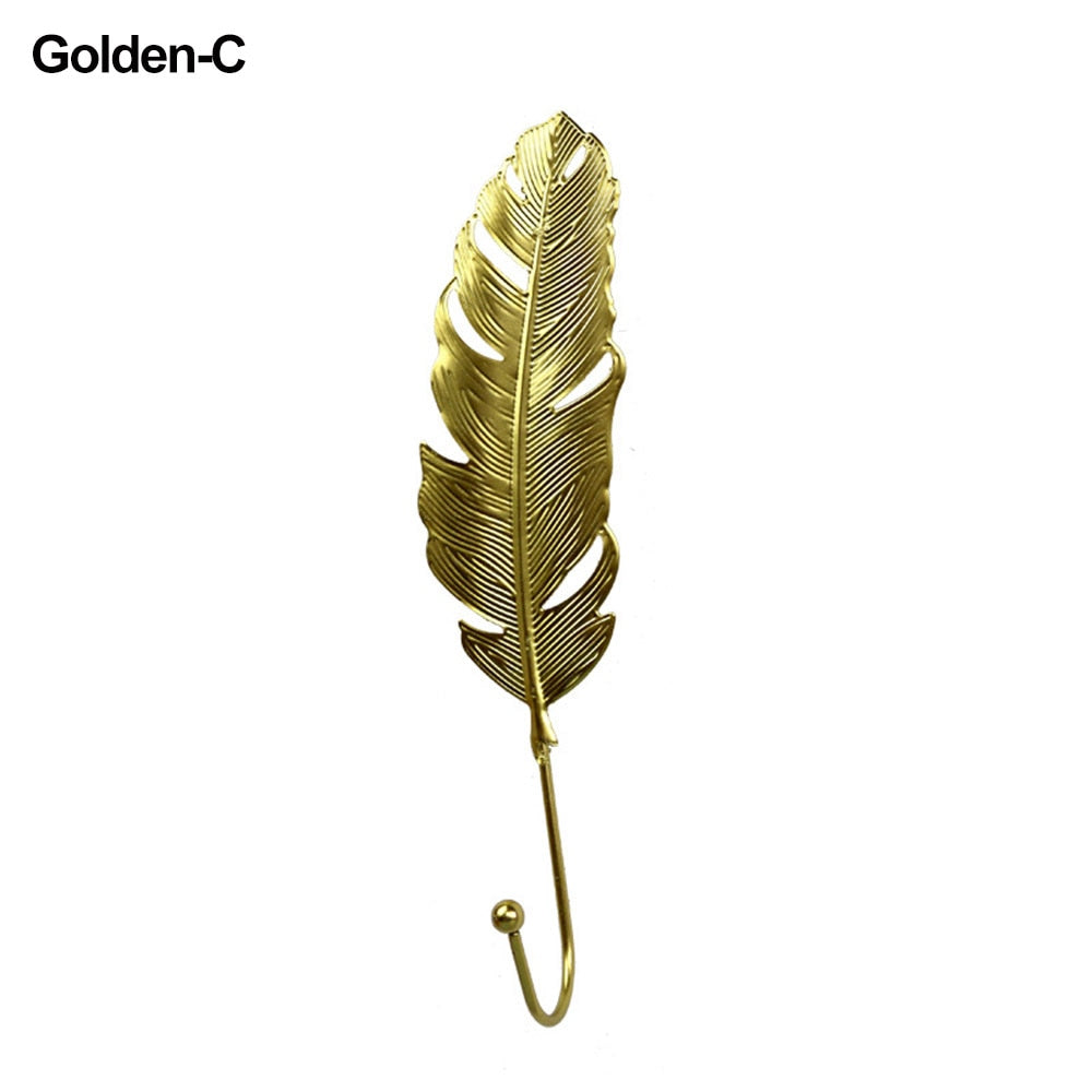 Nordic Style Gold/Green Leaf Shape Wrought Iron Hook