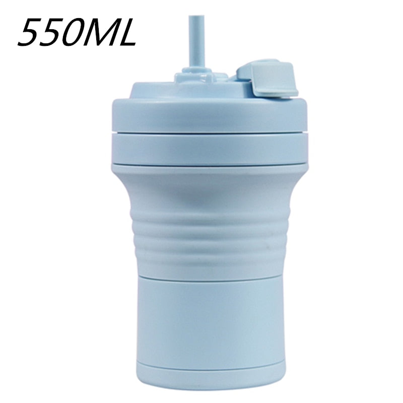 Food Grade Silicone Coffee Cups  With Straw BPA FREE 550/750ML Water Cup Outdoors Camping Hiking  Foldable Water Bottle