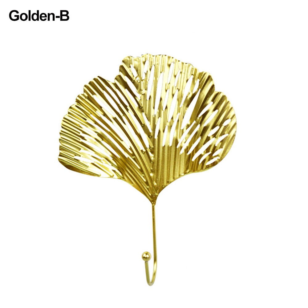 Nordic Style Gold/Green Leaf Shape Wrought Iron Hook