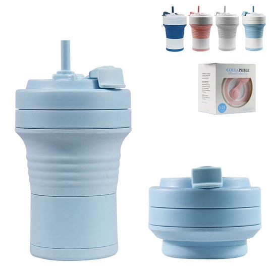 Food Grade Silicone Coffee Cups  With Straw BPA FREE 550/750ML Water Cup Outdoors Camping Hiking  Foldable Water Bottle