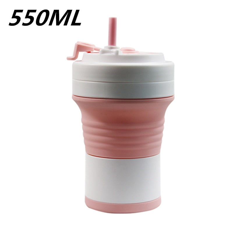 Food Grade Silicone Coffee Cups  With Straw BPA FREE 550/750ML Water Cup Outdoors Camping Hiking  Foldable Water Bottle