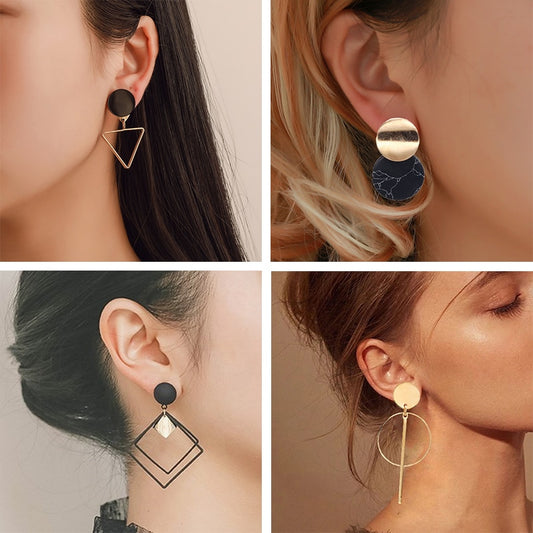 Black Acrylic Drop Earrings for Women 2019 Fashion Jewelry Vintage Geometric Gold Color Asymmetric Earring