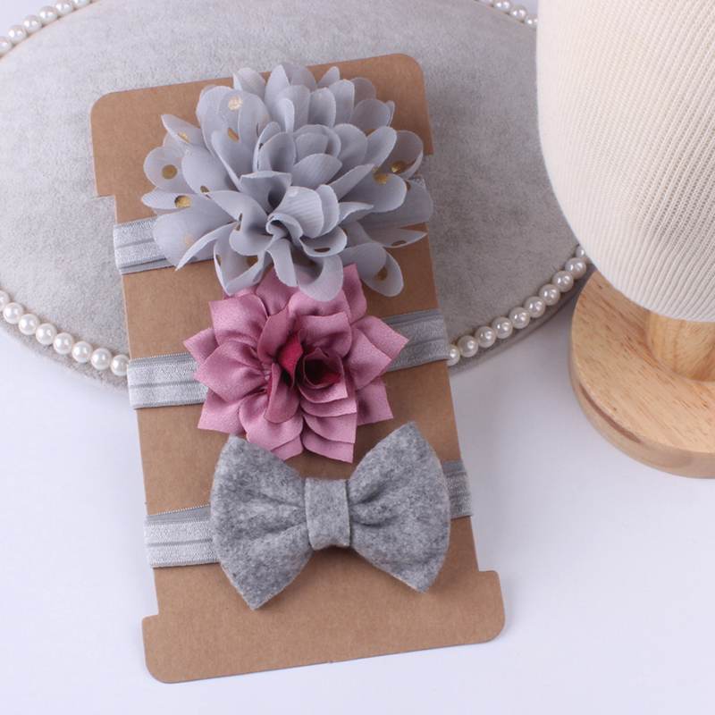 3Pcs Pearl Flower Baby Headband Infant Girl Nylon Elastic Hair Bands