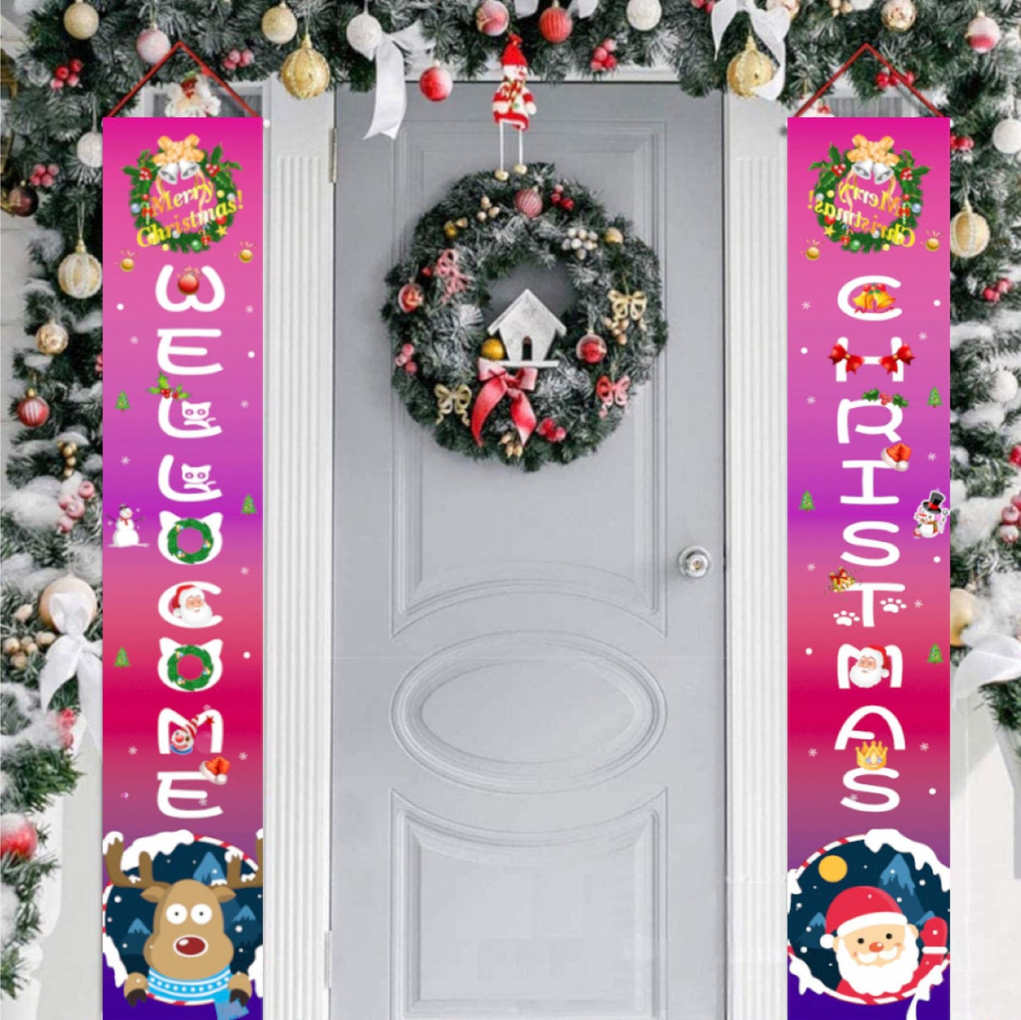 2023 Christmas Door Decoration Merry Christmas Banner Decor for Home Hanging Christmas Ornament Navidad Happy New Year Gift