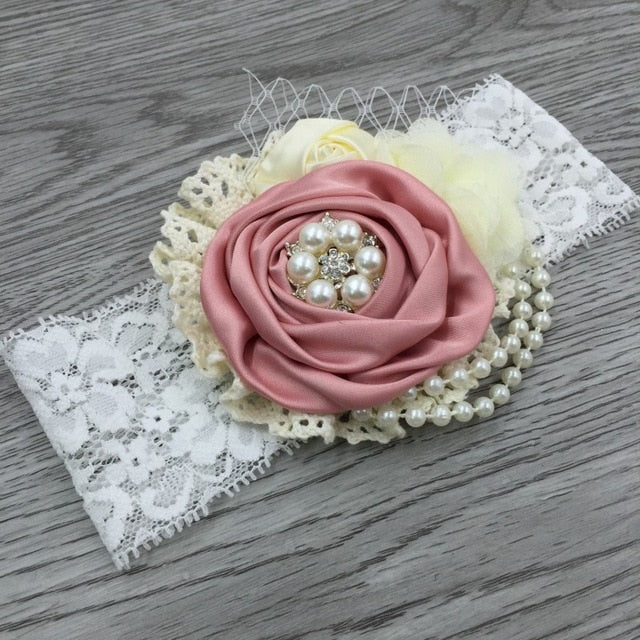 Vintage Flower Headband Baby Girls Headwraps Newborn Photography Props Gifts Lace Elastic Hair Bands