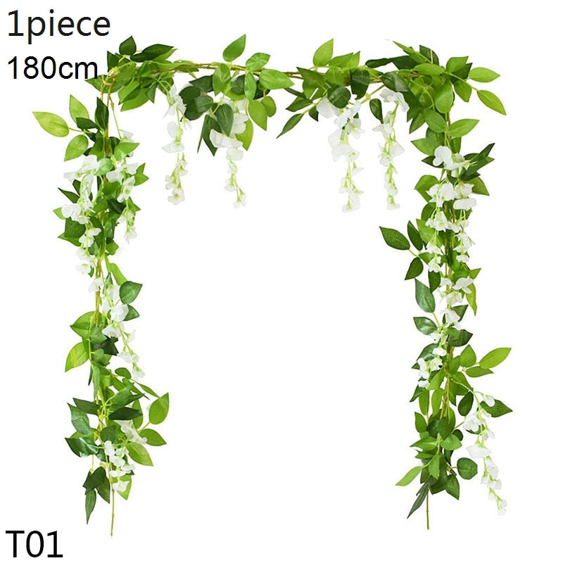 Wisteria Artificial Flower Vine Ivy Leaf Garland Silk Rose Flowers Rattan String Vine Wedding Arch Flower Home Garden Decoration