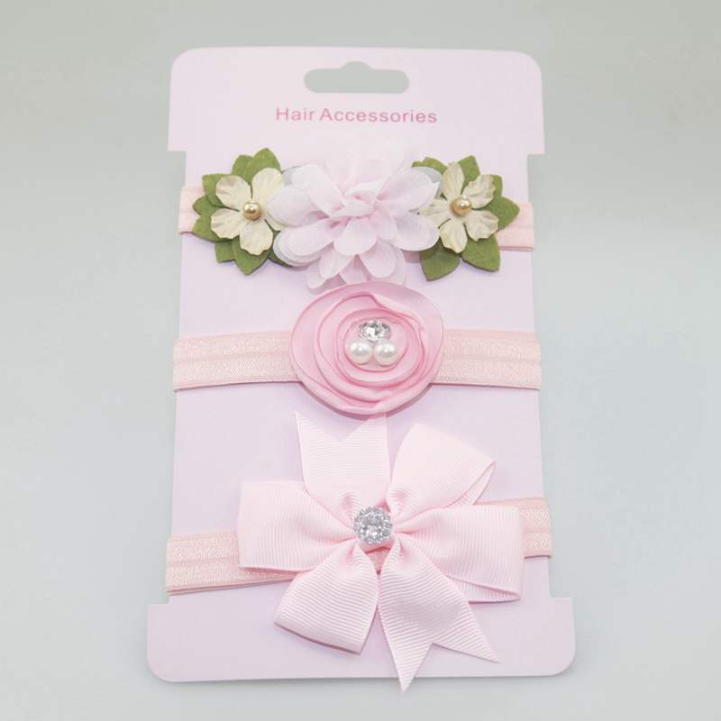 3Pcs Pearl Flower Baby Headband Infant Girl Nylon Elastic Hair Bands