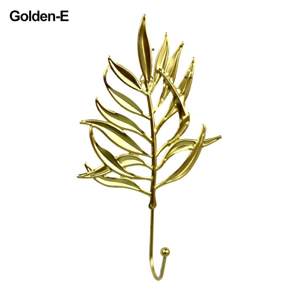 Nordic Style Gold/Green Leaf Shape Wrought Iron Hook