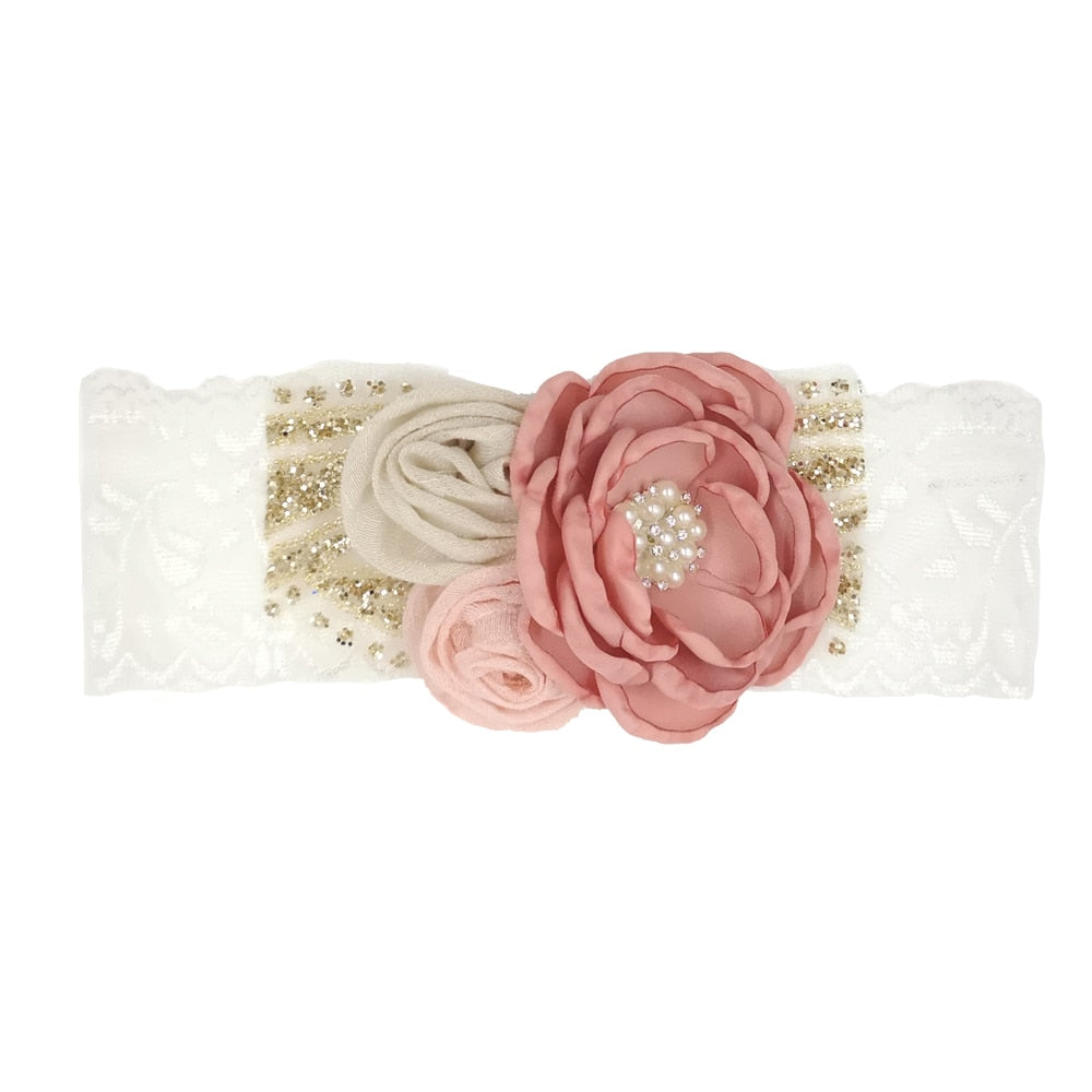 Vintage Flower Headband Baby Girls Headwraps Newborn Photography Props Gifts Lace Elastic Hair Bands