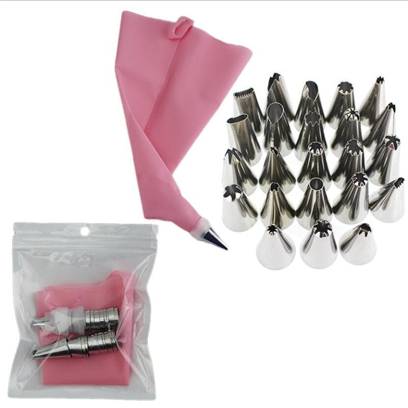 8/14/26/50pcs Pink Silicone Pastry Bags Tips 48 Icing Piping Nozzle Cream Reusable Pastry Bag Cake Decorating Tool Pastry Nozzle