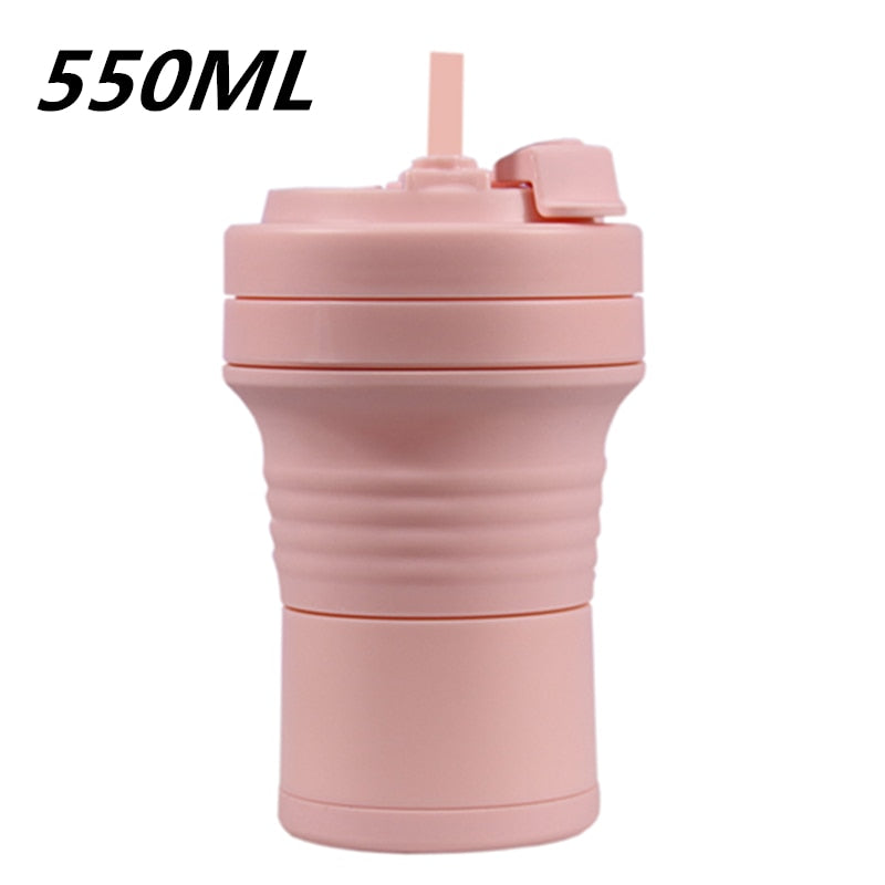 Food Grade Silicone Coffee Cups  With Straw BPA FREE 550/750ML Water Cup Outdoors Camping Hiking  Foldable Water Bottle