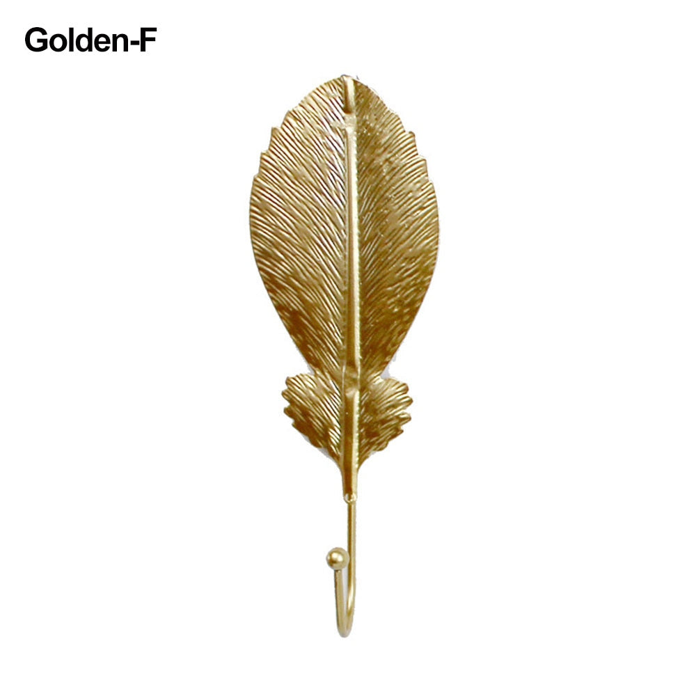 Nordic Style Gold/Green Leaf Shape Wrought Iron Hook