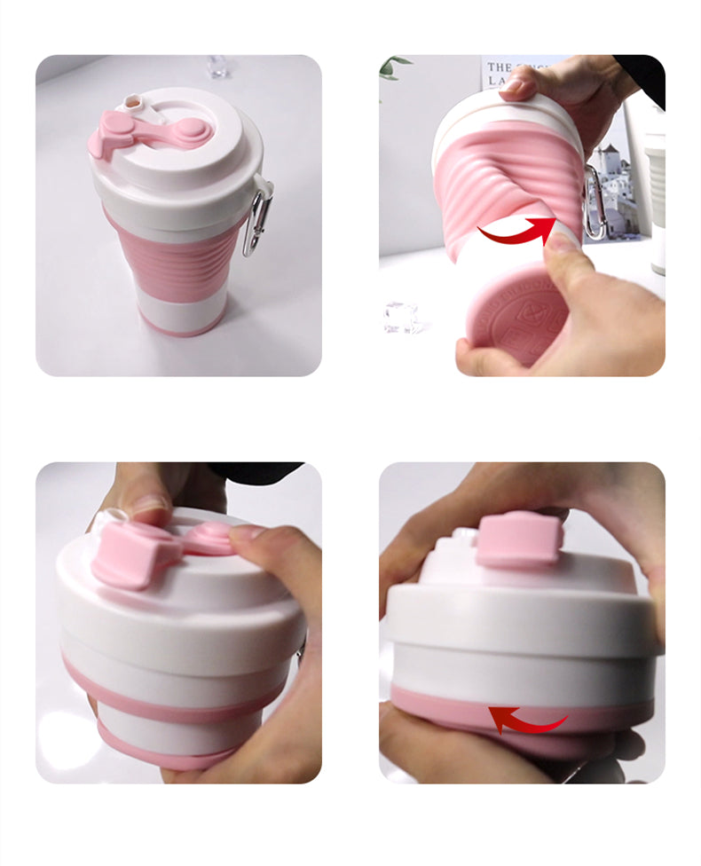 Food Grade Silicone Coffee Cups  With Straw BPA FREE 550/750ML Water Cup Outdoors Camping Hiking  Foldable Water Bottle