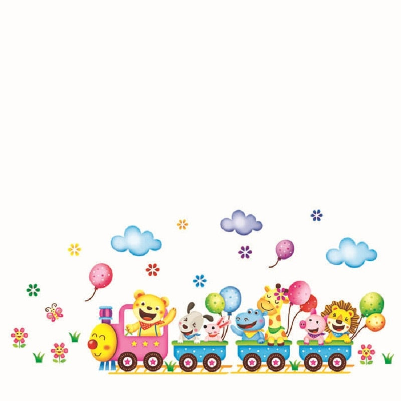 Cute cartoon animal train children room kindergarten decorative wall stickers PVC background wall stickers