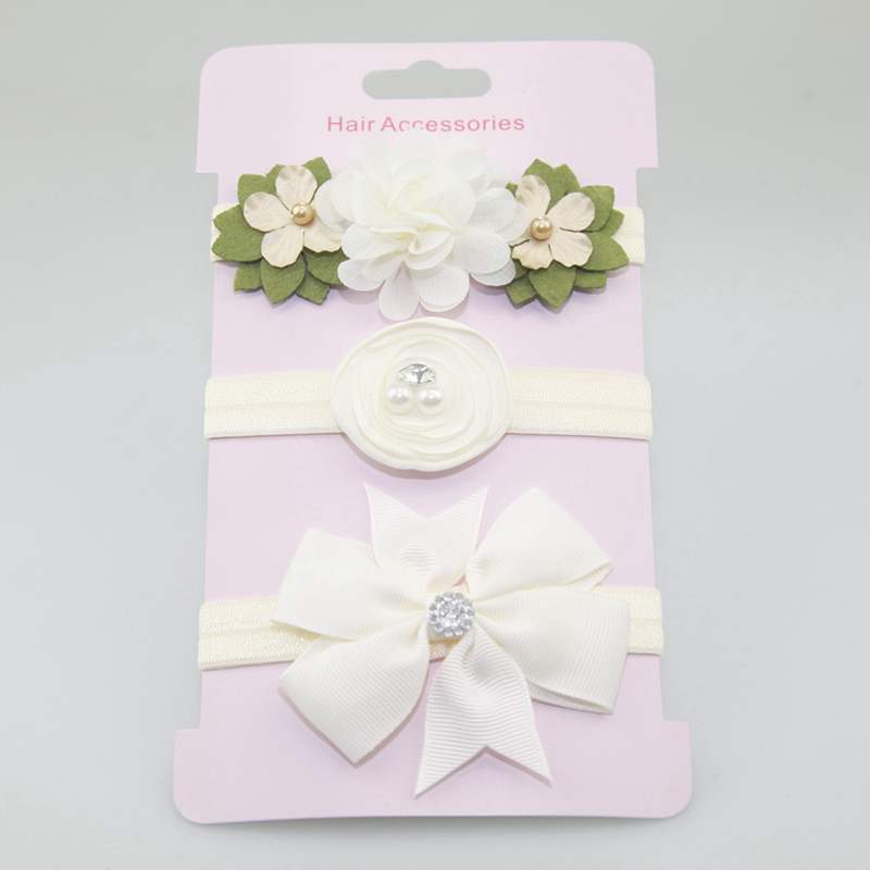 3Pcs Pearl Flower Baby Headband Infant Girl Nylon Elastic Hair Bands