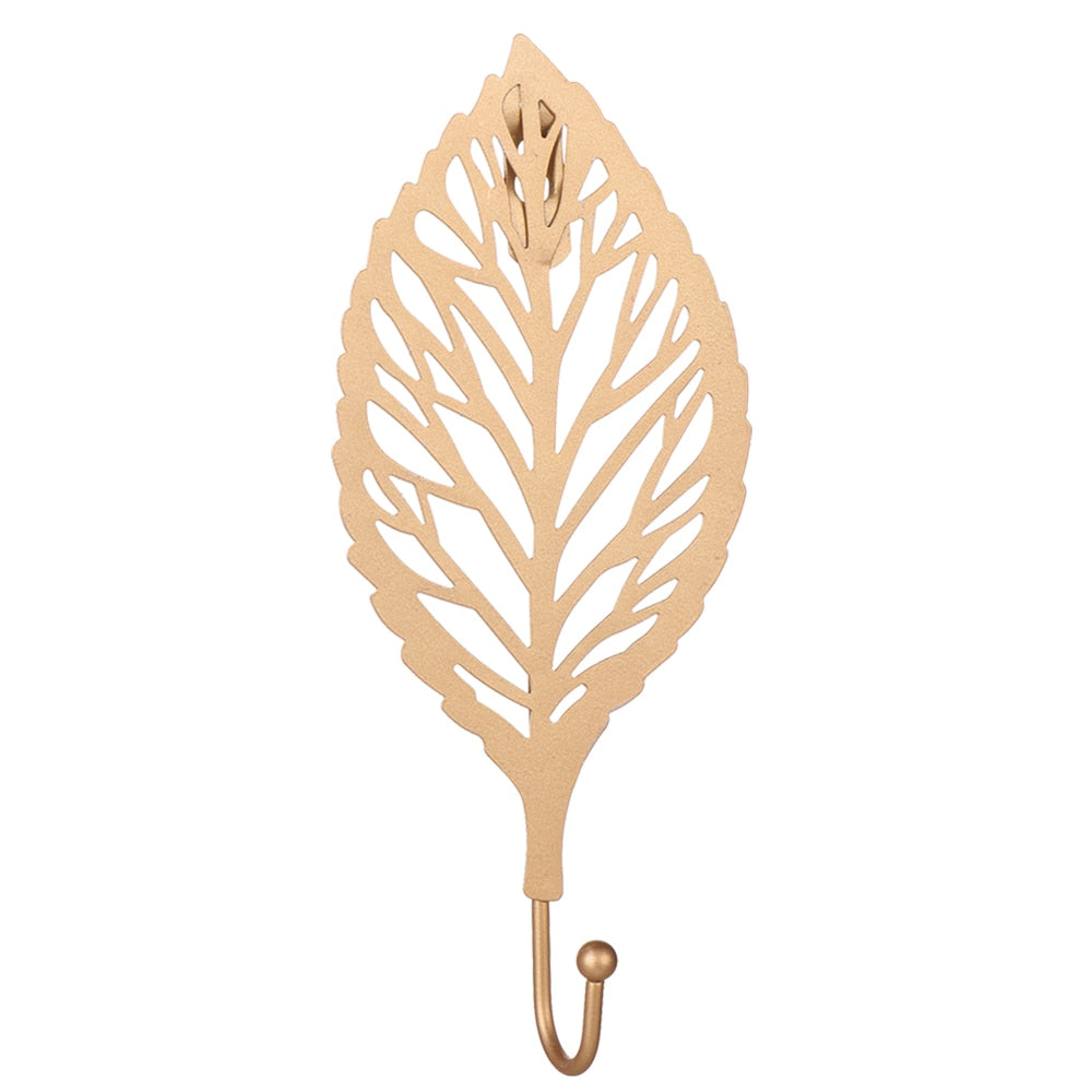 Nordic Style Gold/Green Leaf Shape Wrought Iron Hook