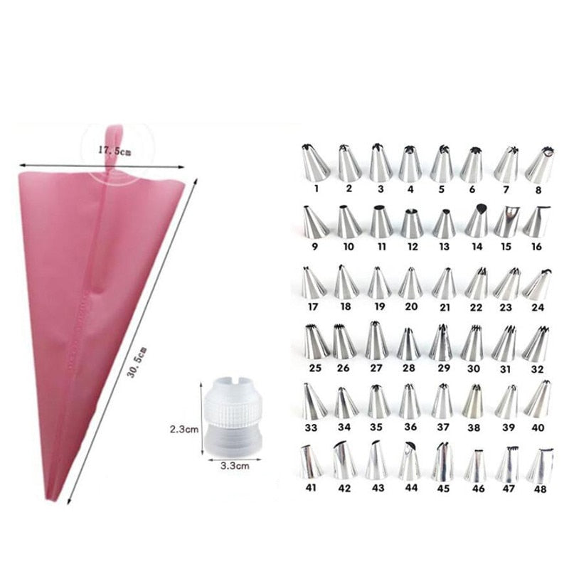 8/14/26/50pcs Pink Silicone Pastry Bags Tips 48 Icing Piping Nozzle Cream Reusable Pastry Bag Cake Decorating Tool Pastry Nozzle