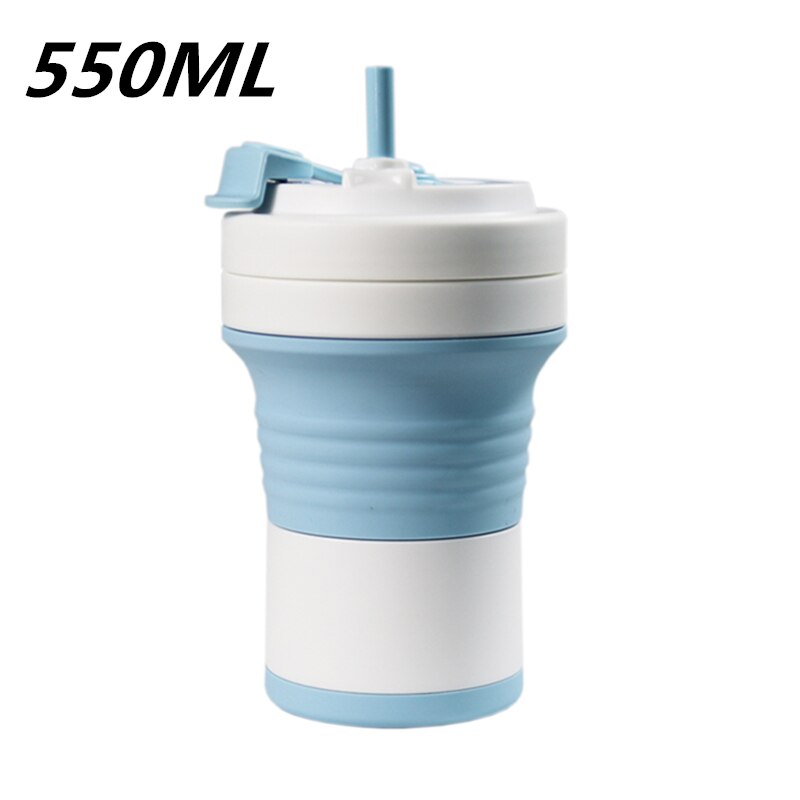 Food Grade Silicone Coffee Cups  With Straw BPA FREE 550/750ML Water Cup Outdoors Camping Hiking  Foldable Water Bottle