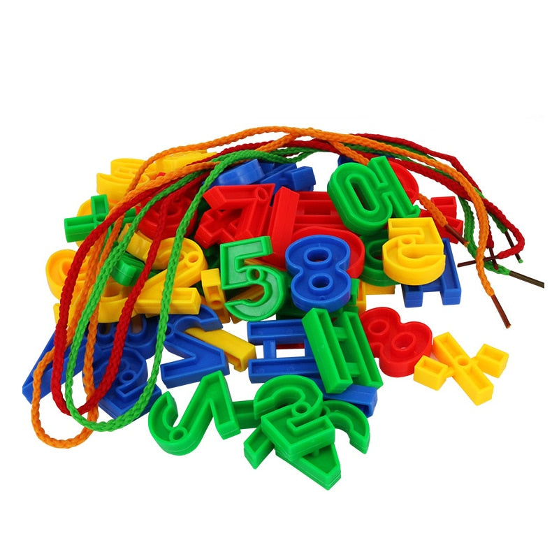 30/50pcs Monterssori Beads Toys DIY Geometric Digital Buttons Stringing Threading Plastic Beads Toy Educational for Kids