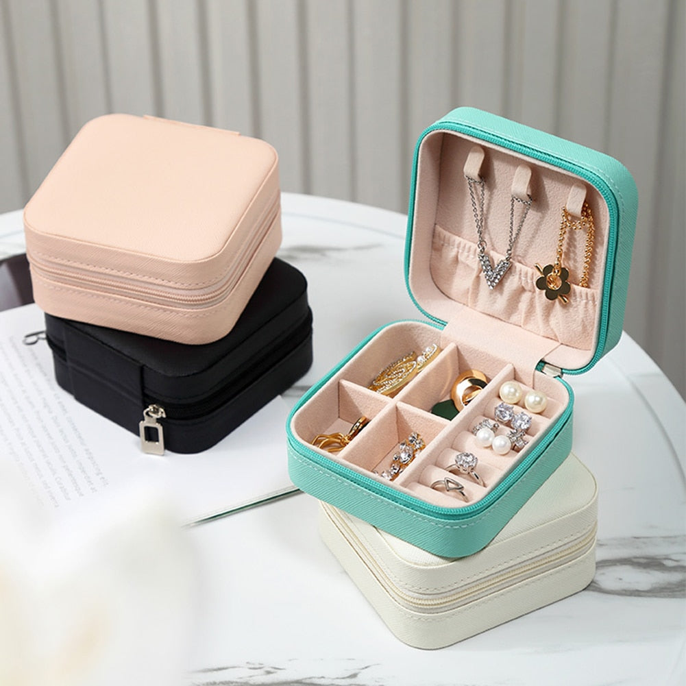 Jewelry Organizer Display Travel Jewelry Case Boxes  Leather Storage Organizer Earring Holder