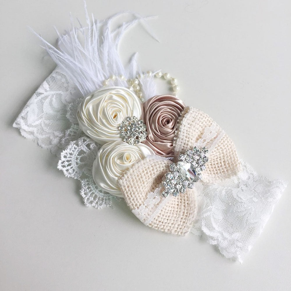 Vintage Flower Headband Baby Girls Headwraps Newborn Photography Props Gifts Lace Elastic Hair Bands