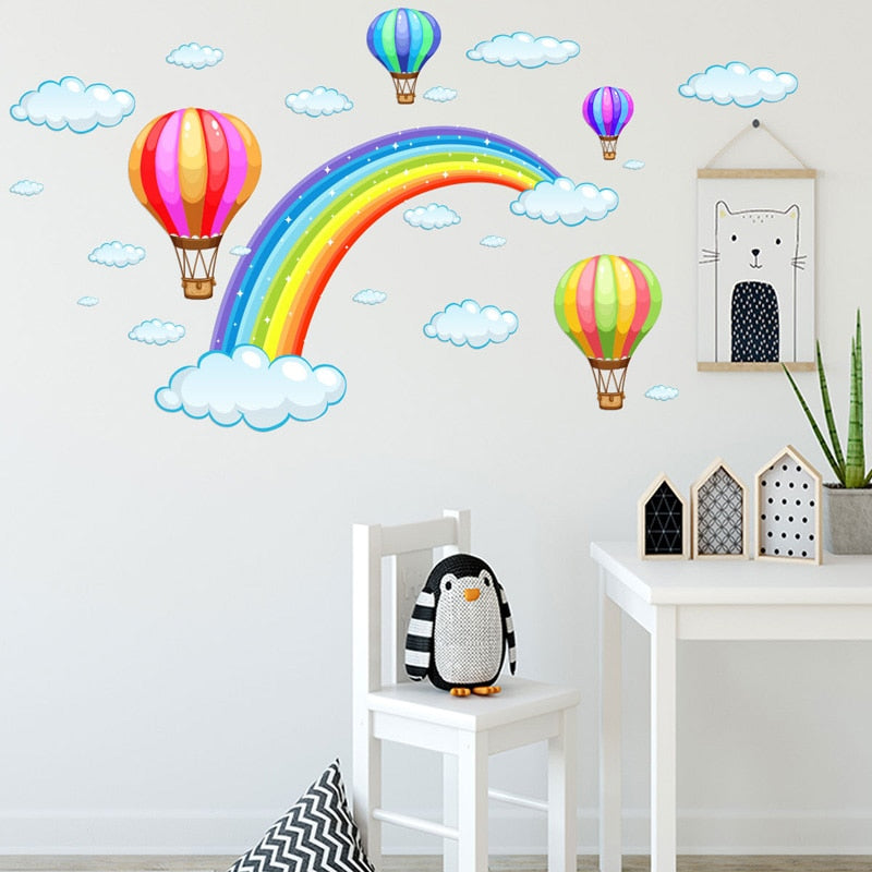 Rainbow Cloud Hot Air Balloon Wall Sticker For Kids Baby Rooms