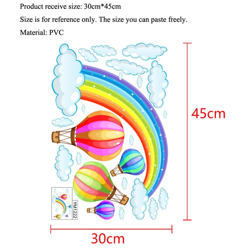 Rainbow Cloud Hot Air Balloon Wall Sticker For Kids Baby Rooms