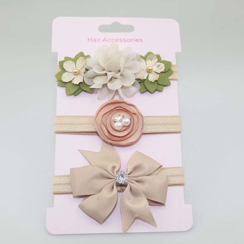 3Pcs Pearl Flower Baby Headband Infant Girl Nylon Elastic Hair Bands