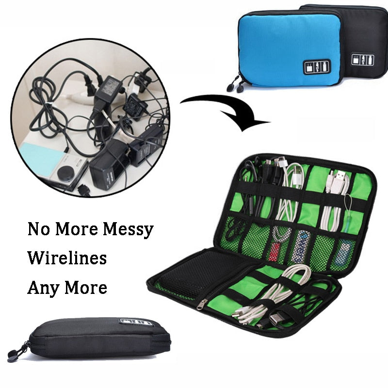 Outdoor Travel Kit Waterproof Nylon Cable Holder Bag Electronic Accessories USB Drive Storage Case