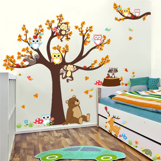 Jungle Forest Tree Animal Owl Monkey Bear Deer Wall Stickers Kids Baby Nursery Rooms Bedroom DIY